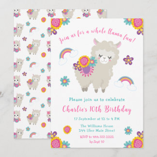 Niedliche Llama Floral Geburtstagseinladung Einladung