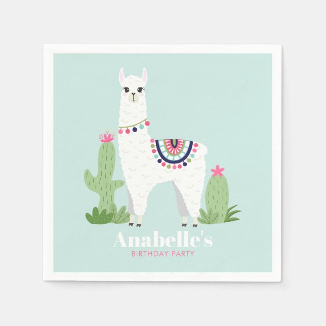 Niedliche Llama Girl's Geburtstagsparty Serviette (Vorderseite)