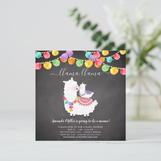 Niedliche Llama Mama Babydusche Einladung (Stehend Vorderseite)