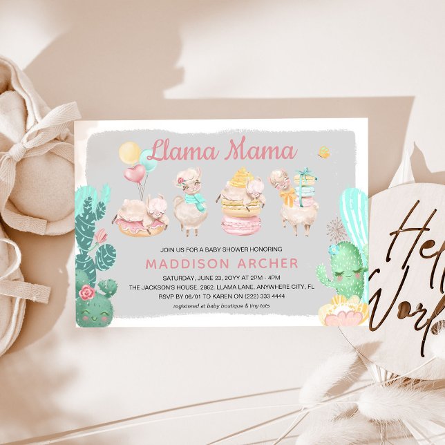 Niedliche Llama Mama Girl Babydusche Einladung (Von Creator hochgeladen)