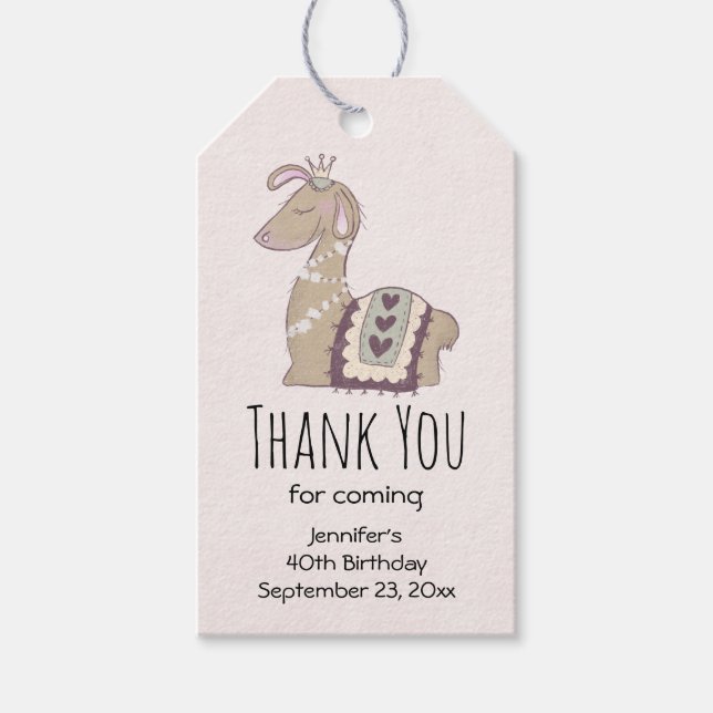 Niedliche Llama-Prinzessin mit einer Krone Danke Geschenkanhänger (Vorderseite)
