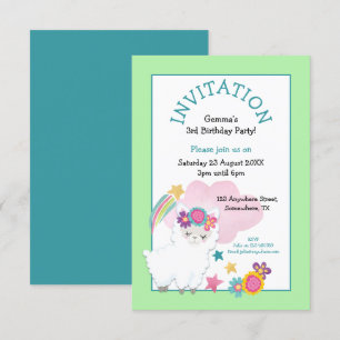 Niedliche Llama Young Child Birthday Party Grün Einladung