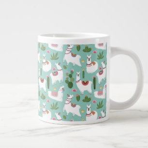 Niedliche Llamas auf Aquamarinem Muster Jumbo-Tasse