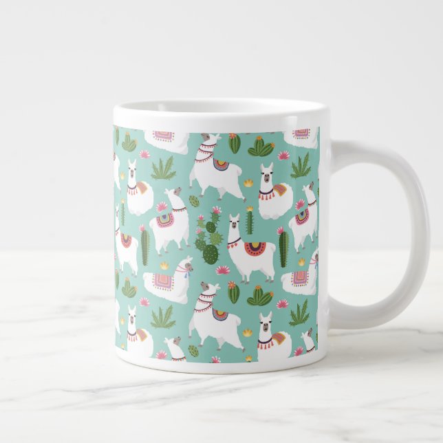 Niedliche Llamas auf Aquamarinem Muster Jumbo-Tasse (Rechts)