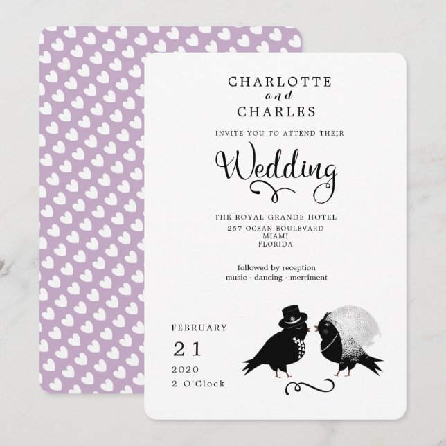 Niedliche Love Bird Bride Grotto America Einladung (Vorne/Hinten)