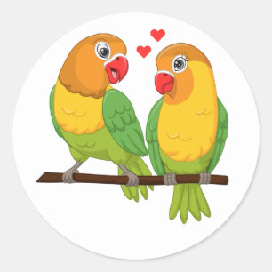 Niedliche Lovebird Gelbe Grüne Liebesvögel Hochzei Runder Aufkleber