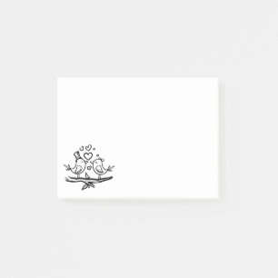 Niedliche Lovebird Schwarz-weiß Kissing Love Birds Post-it Klebezettel