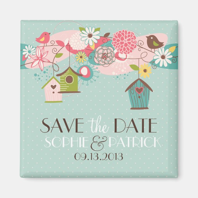 Niedliche Lovebirds & Birdhouses Speichern Sie das Magnet (Vorne)