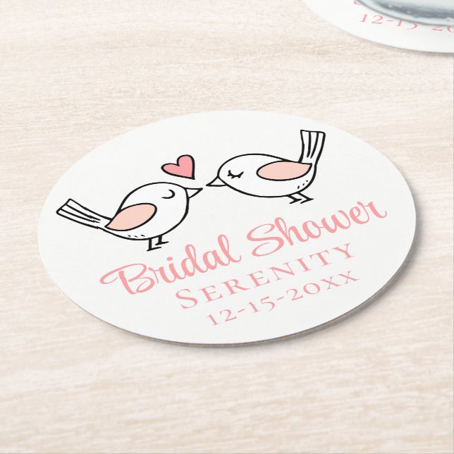 Niedliche Lovebirds Cartoon Love Birds Brautparty Runder Pappuntersetzer (Angewinkelt)