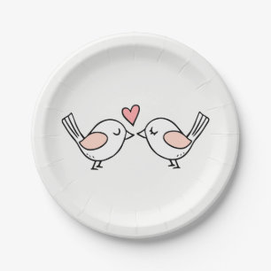 Niedliche Lovebirds Kissing Love Birds Pink Weddin Pappteller