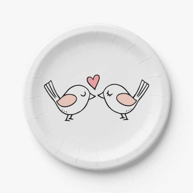 Niedliche Lovebirds Kissing Love Birds Pink Weddin Pappteller (Vorderseite)