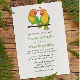 Niedliche Lovebirds Lovebirds Gelbe Grüne Hochzeit Einladung