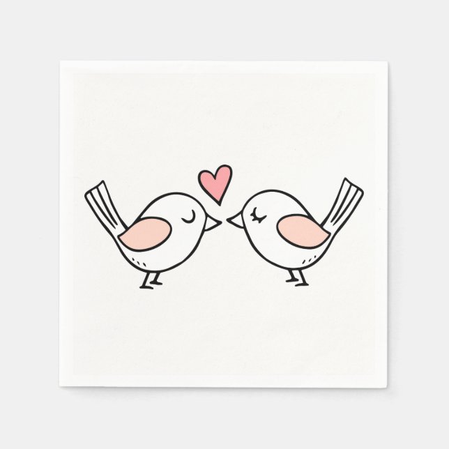 Niedliche Lovebirds Rosa Weiße Liebesvögel Hochzei Serviette (Vorderseite)