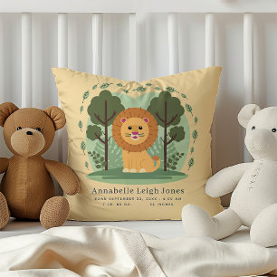 Niedliche Löwe Birth Stats Baby Name Kinderzimmer Kissen