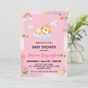 Niedliche Löwe-Blume-Ballon Babydusche Party Einladung