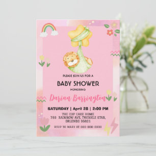 Niedliche Löwe-Blume-Ballon Babydusche Party Einladung