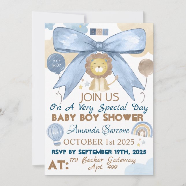 Niedliche Löweneinladung für Baby Boy Dusche Einladung (Vorderseite)