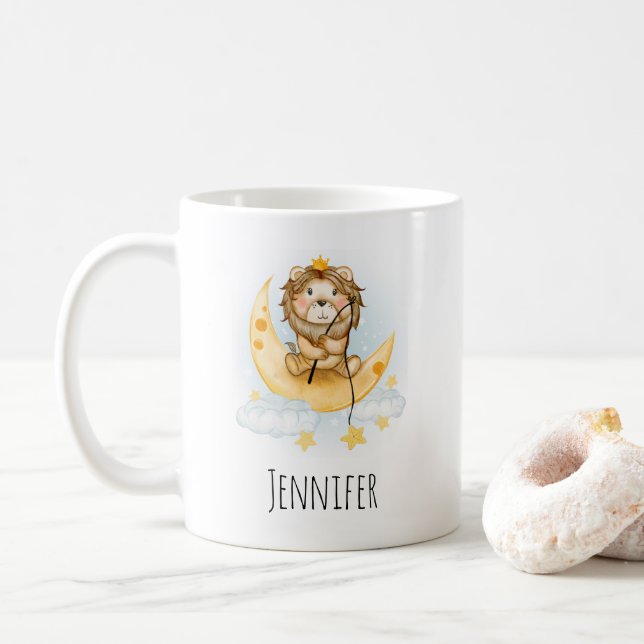 Niedliche Löwenfischerei auf dem Mond Kaffeetasse (Mit Donut)
