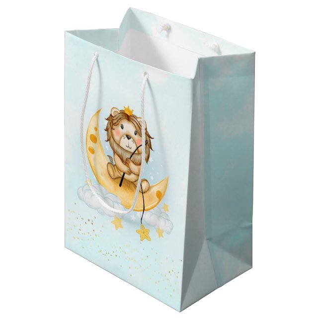 Niedliche Löwenfischerei auf dem Mond Mittlere Geschenktüte (Vorderseite Schrägansicht)
