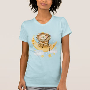 Niedliche Löwenfischerei auf dem Mond T-Shirt