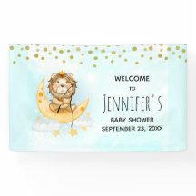 Niedliche Löwenfischerei auf der Mond-Babydusche
