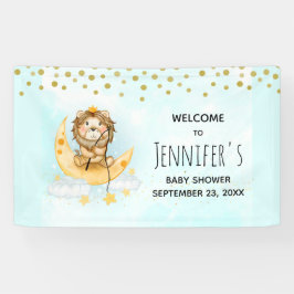 Niedliche Löwenfischerei auf der Mond-Babydusche Banner