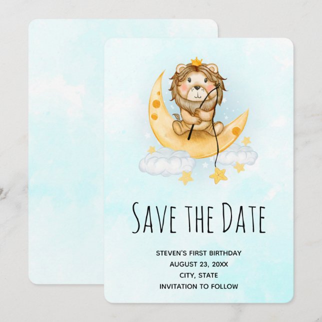 Niedliche Löwenfischerei aus der Mondfarbe Save The Date (Vorne/Hinten)