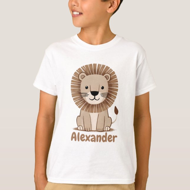 Niedliche Löwenjunge Name personalisierbar T-Shirt (Vorderseite)