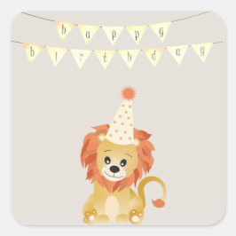 Niedliche Löwentrage Party Hat Geburtstag Banner R Quadratischer Aufkleber