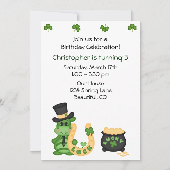 Niedliche Lucky Irish Dragon und Clovers Boys zum  Einladung (Vorderseite)