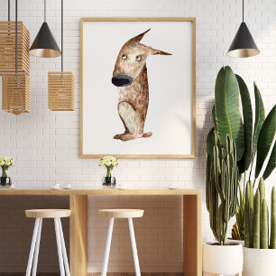 Niedliche, lustige Aquarellhundelustration Poster