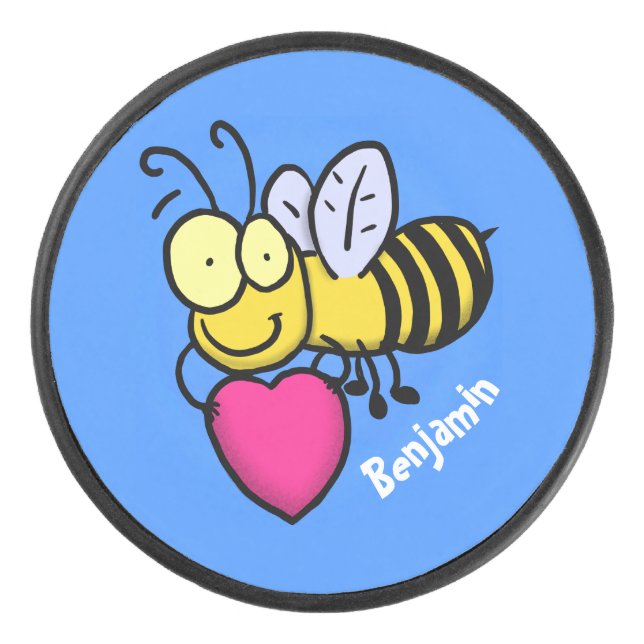 Niedliche lustige Biene mit Herz-Cartoon-Abbildung Eishockey Puck (Vorderseite)