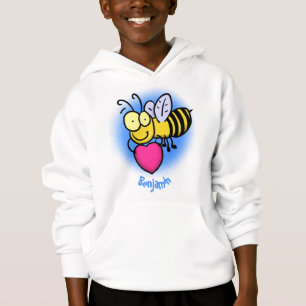 Niedliche lustige Biene mit Herz-Cartoon-Abbildung Hoodie
