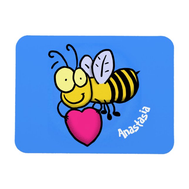 Niedliche lustige Biene mit Herz-Cartoon-Abbildung Magnet (Horizontal)
