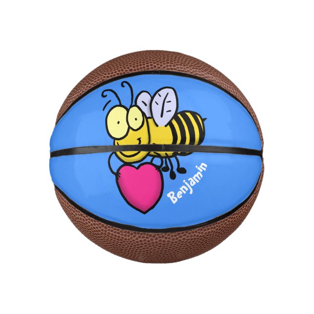 Niedliche lustige Biene mit Herz-Cartoon-Abbildung Mini Basketball (Vorderseite)