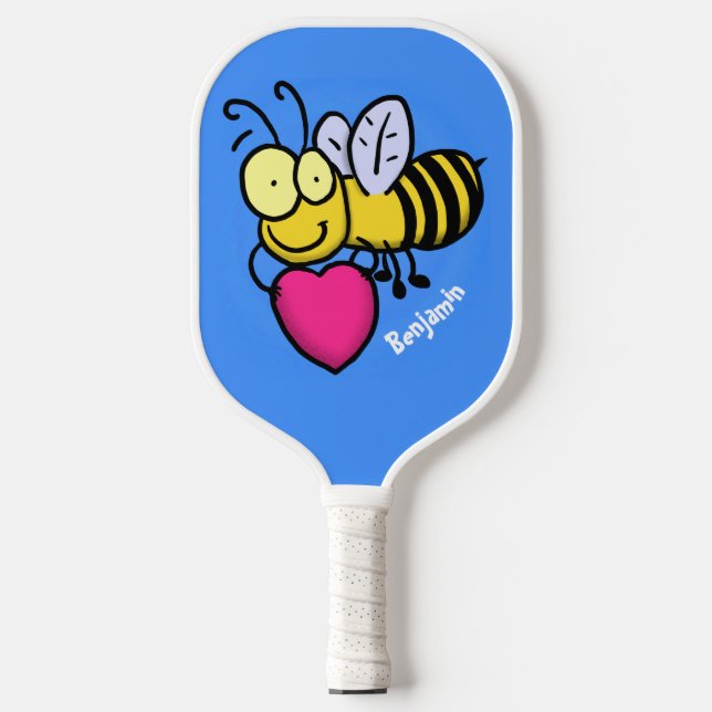 Niedliche lustige Biene mit Herz-Cartoon-Abbildung Pickleball Schläger (Vorderseite)