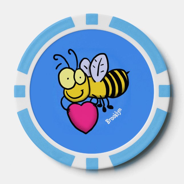 Niedliche lustige Biene mit Herz-Cartoon-Abbildung Pokerchips (Vorderseite)