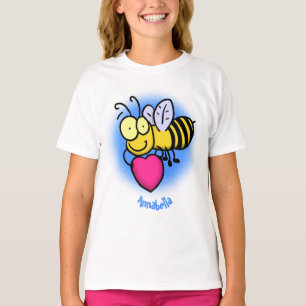 Niedliche lustige Biene mit Herz-Cartoon-Abbildung T-Shirt