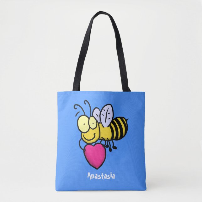 Niedliche lustige Biene mit Herz-Cartoon-Abbildung Tasche (Vorderseite)