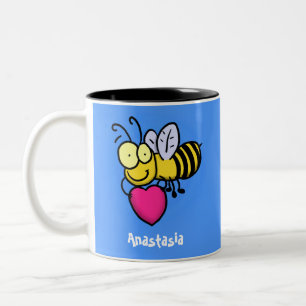 Niedliche lustige Biene mit Herz-Cartoon-Abbildung Zweifarbige Tasse