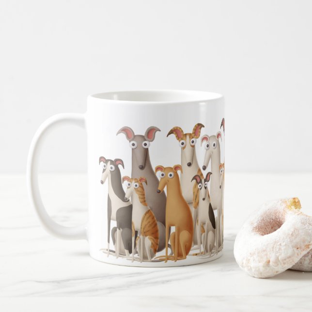 Niedliche lustige Cartoon Windhunde Hunde Liebhabe Kaffeetasse (Mit Donut)
