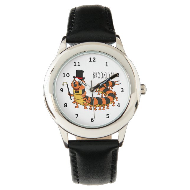 Niedliche lustige Centipez-Cartoon-Abbildung Armbanduhr (Vorderseite)