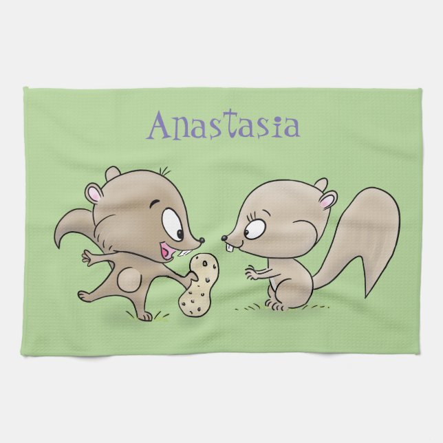 Niedliche lustige Eichhörnchen-Cartoon-Illustratio Geschirrtuch (Horizontal)