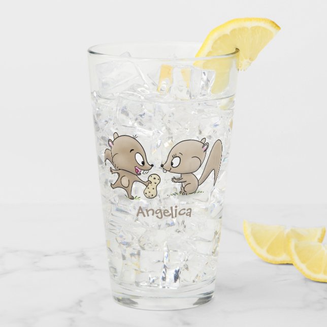 Niedliche lustige Eichhörnchen-Cartoon-Illustratio Glas (Rückseite Ice)