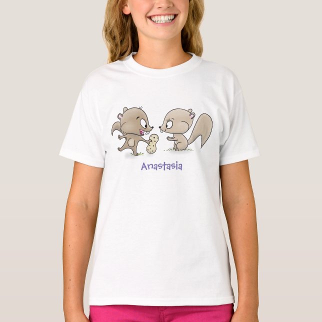 Niedliche lustige Eichhörnchen-Cartoon-Illustratio T-Shirt (Vorderseite)