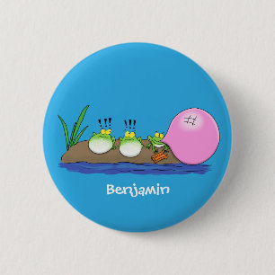 Niedliche lustige Froschbläschen-Cartoon-Abbildung Button