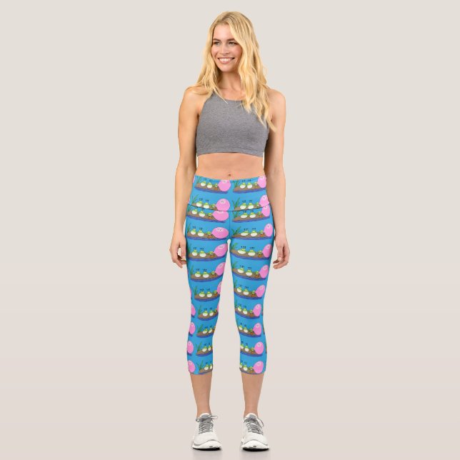 Niedliche lustige Froschbläschen-Cartoon-Abbildung Capri Leggings (Vorderseite)