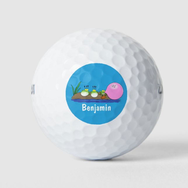 Niedliche lustige Froschbläschen-Cartoon-Abbildung Golfball (Vorderseite)