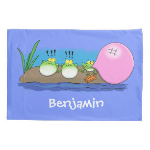 Niedliche lustige Froschbläschen-Cartoon-Abbildung Kissenbezug