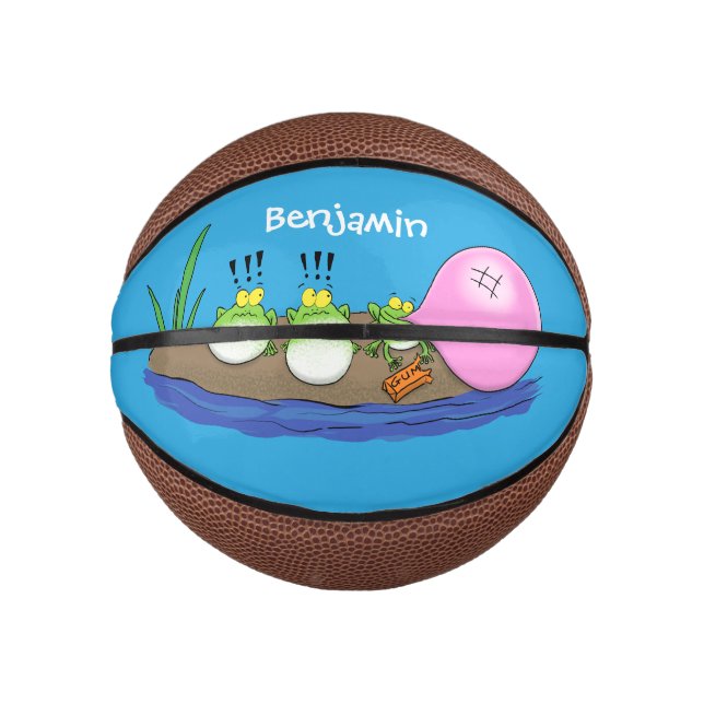 Niedliche lustige Froschbläschen-Cartoon-Abbildung Mini Basketball (Vorderseite)